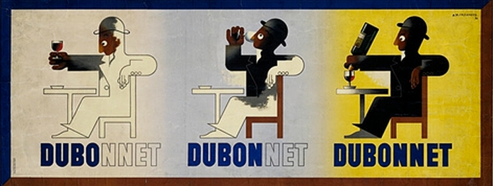 Dubonnet by A.M.Cassandre, 1932 (One of the first billboards created for automobiles)