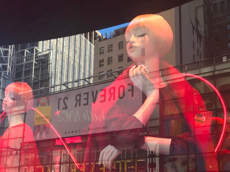 Hurtling into the beauty spotlight: Let’s launch our window-shopping outside Macy’s at Herald Square. (Photo by Theadora Brack)